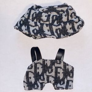 Labubu Luxury Overall Bucket Hat Set Black and White Labubu Outfit Clothing